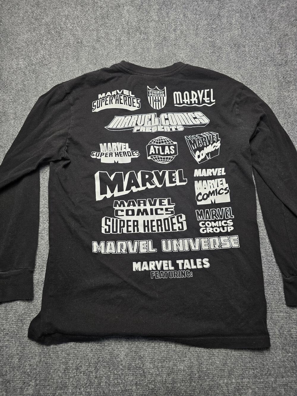 Marvel Comics Logo History Long Sleeve Shirt Mens M Black Atlas Timely